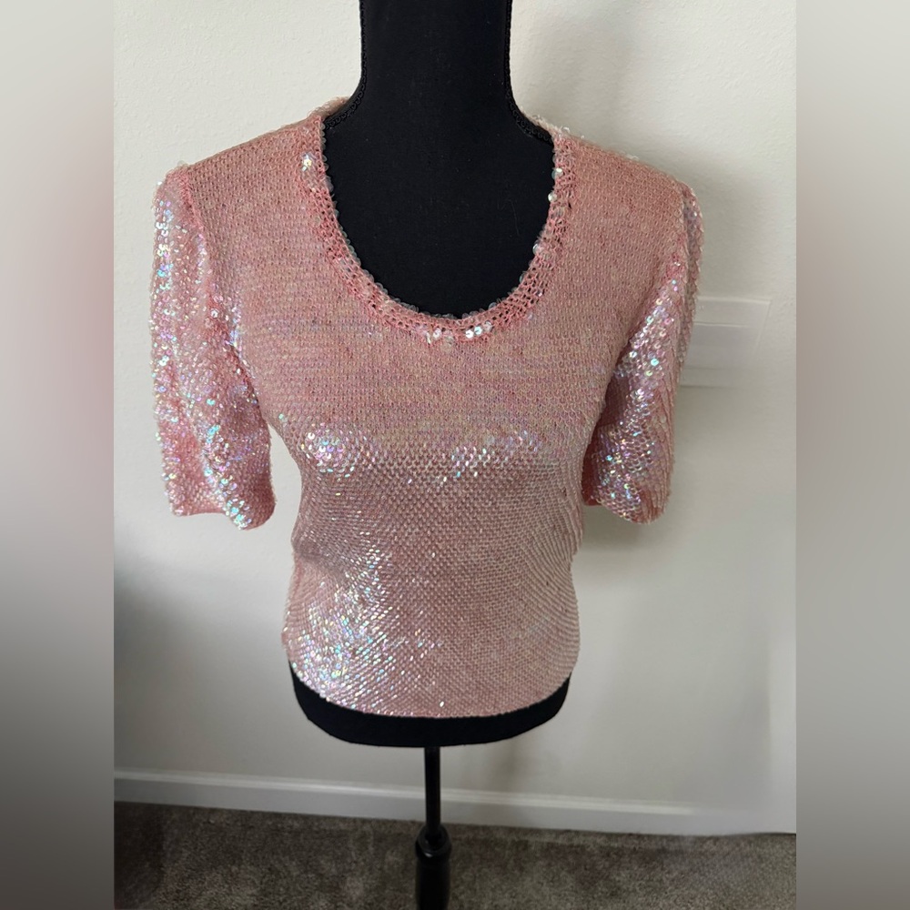 Vintage Elegant Pink Sequin Blouse New handmade